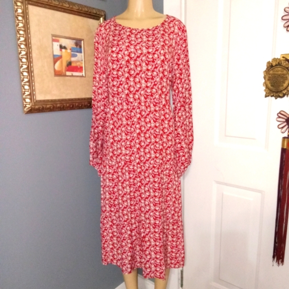 💣LOFT RED & CREAM DRESS SZ LT